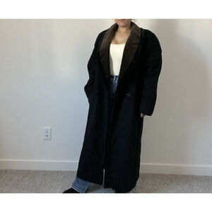 Vintage 80s Jonathan Michael Black Wool Coat Paisley Collar Made in USA L/XL